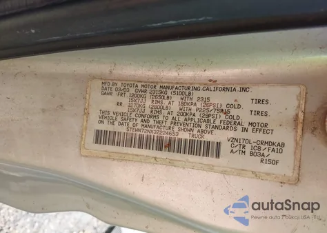 2003 Toyota Tacoma Xtracab z USA, uszkodzony, nr VIN 5TEWN72NX3Z224653